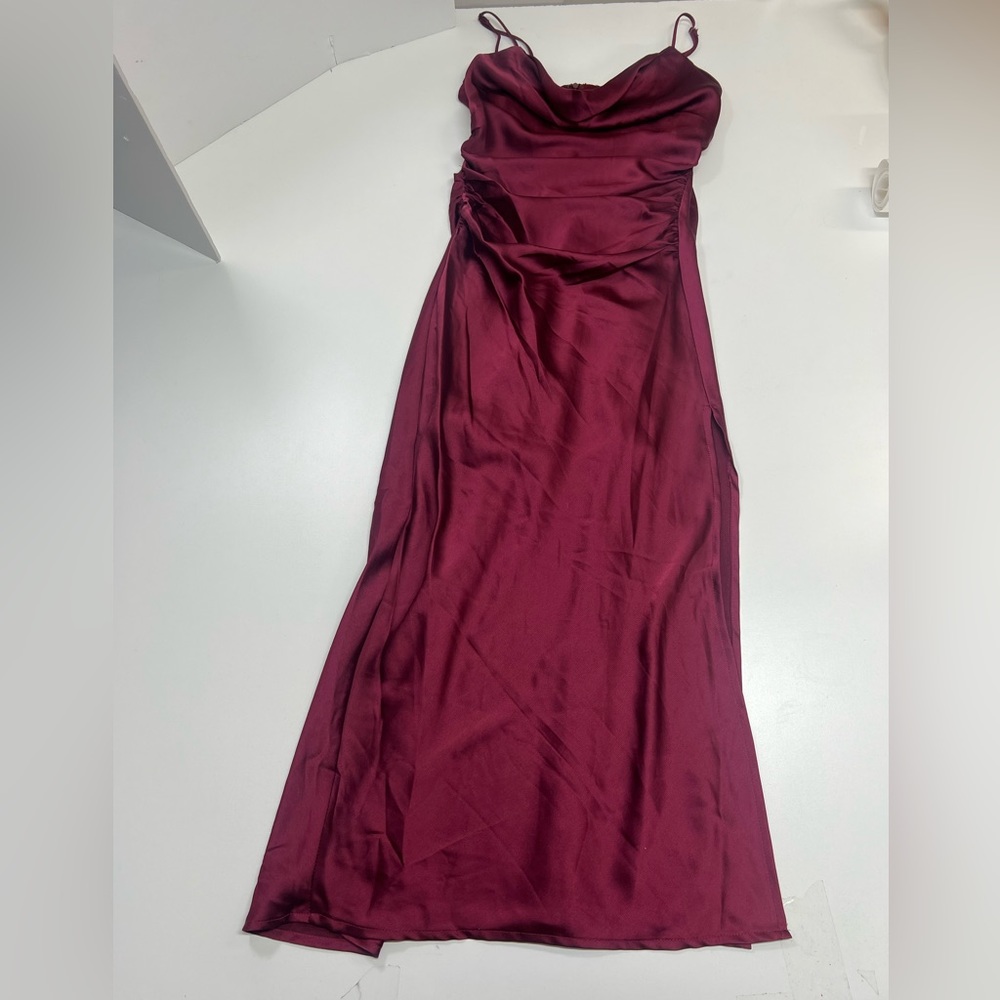Floret Studios Ruched Slip Dress New With Tags Size Small Midi Length Wine Red - Picture 2 of 14